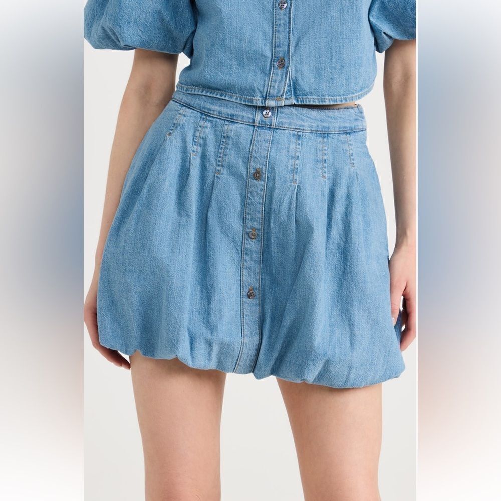NWT Jonathan Simkhai Standard Denim Bubble Hem Mini Skirt Large Vatia
